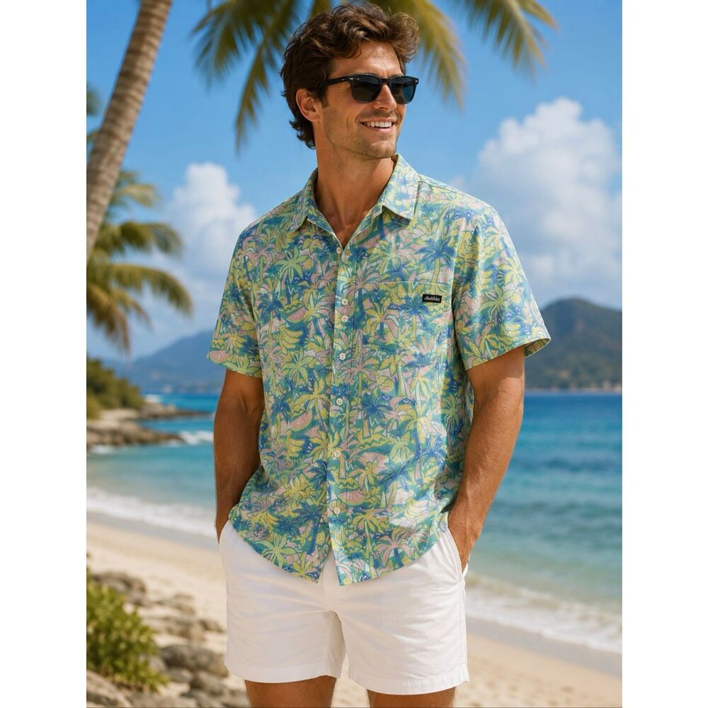 Chubbies Men's The Weekend Has Arrived Polo Shirt Size Large Colorful Tropical